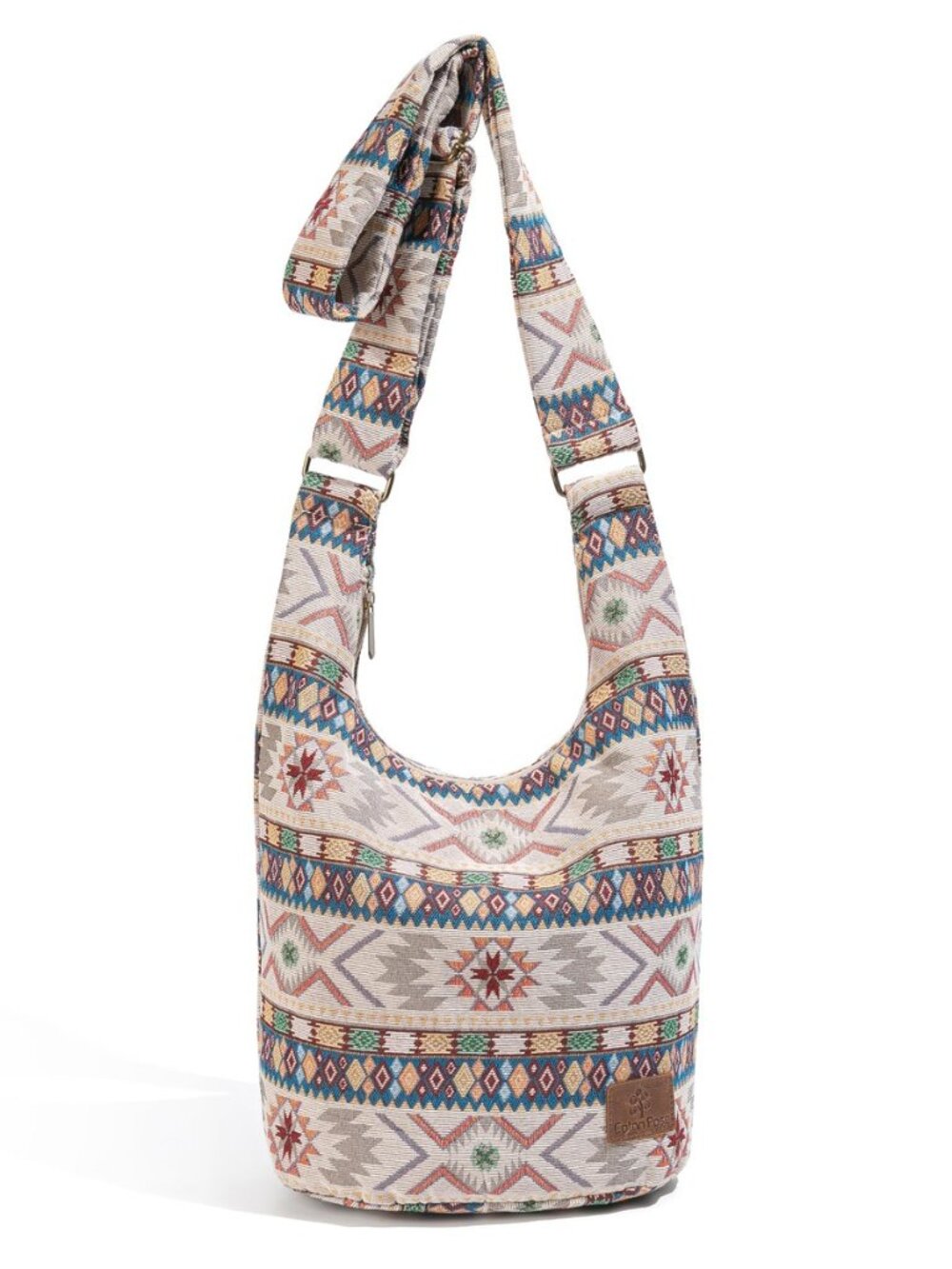 Women Hippie Crossbody Bag - Top Zip Large Capacity Canvas Sling Bag - Jacquard